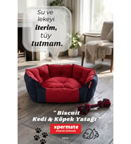 Kedi Yatağı Köpek Yatağı Kedi ve Köpek Minderi Tüy Tutmayan Su İtici Kumaş Biscuit 60x55x28 (Kırmızı-Lacivert)