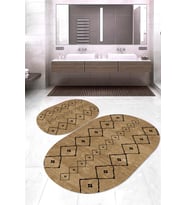 Dijital Baskılı Kaymaz Taban Yıkanabilir Oval 2'li Klozet Takımı Banyo Paspası NOKZ-SD-260 (Kahverengi)