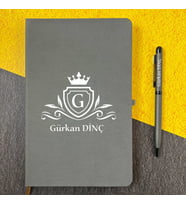 Kişiye Özel İsimli Ajanda Not Defteri ve Kalem Seti 2413B1007 (Gri)