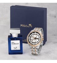 Polo Air Erkek Kol Saati Ve Parfüm Seti Lacivert Şık Hediyelik Kutusunda Kombin PL-0955E (Gri-Bakır)