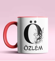Kişiye Özel Ö Harfi Romantik Tasarım Siyah Renk Kupa (Kırmızı)
