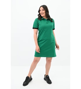 Kadın Büyük Beden Gömlek Yaka Kısa Kollu Elbise 5219-24 (Benetton)