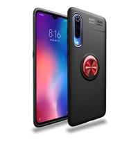 Xiaomi Mi 9 Lite Kılıf Yüzüklü Magnetli Ravel Case (Siyah-Kırmızı)