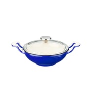 Lava Döküm Mini Wok Yekpare Kulplu Cam Kapaklı Edition Serisi Çap(Ø)16cm. (Mavi)