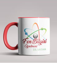 Kişiye Özel Fen Bilgisi Öğretmeni Tasarımlı Siyah Renk Kupa 2 (Kırmızı)