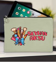 BK Gift Kişiye Özel İsimli-3 Tablet Çantası 30x21cm(12 Renk Seçeneği), Ipad Çantası, Baskılı Tablet Kılıfı (Mint Yeşili)