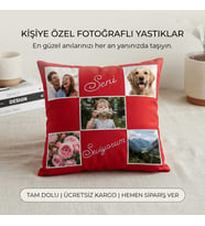 5 istenilen resimli kolaj yastık içi dolu (Kırmızı)