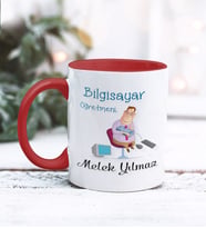 Bilgisayar Öğretmeni Tasarımlı Kişiye Özel Kupa Bardak (Kırmızı)