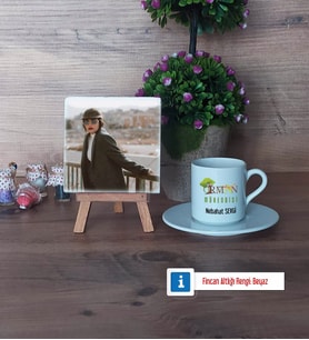 Orman Mühendisi Fotoğraflı Dekoratif Taş, Ahşap Altlıklı Türk Kahvesi Fincanı Hediye (Model 2)