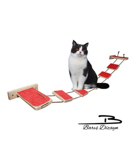 Barış Dizayn Tırmalama halısı kaplı ipli kedi merdiveni kedi köprüsü duvar yürüyüş yolu parkur (120cm) (Kırmızı)