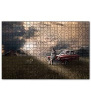 Cakapuzzle Günbatımında Kız Araba Kuzu ve Bulutlu Gökler  Puzzle Yapboz MDF (Ahşap) (500 Parça)