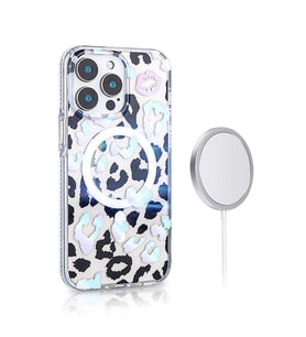iPhone 14 Pro Max Kılıf Magsafe Şarj Özellikli Leopar Desenli Jago Kılıf (Beyaz)