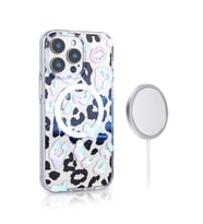 iPhone 14 Pro Max Kılıf Magsafe Şarj Özellikli Leopar Desenli Jago Kılıf (Beyaz)