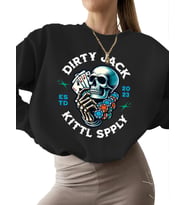 Bej kadın 3 iplik şardonlu unisex bisiklet yaka kalın Sweatshirt Sweatshirt Kirli jack Baskılı erkek (Siyah)