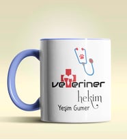 Kişiye Özel Veteriner Hekim Tasarımlı Turuncu Kupa Bardak (Mavi)