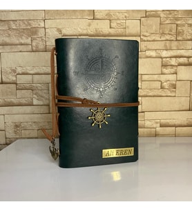 Kişiye Özel Denizci Temalı Deri Günlük Defter (Haki)