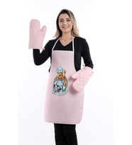 Beautiful SET Sıvı Geçirmez Mutfak Önlüğü (2 ELDİVEN) (Pembe)