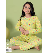 Yeni Model Kız Çocuk Pijama Takımı K059 (Sarı)