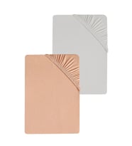 2 Adet Düz Pamuklu Tek Kişilik 120 x 200 x 30 cm Lastikli Penye Çarşaf (Gri - Somon Pembe)