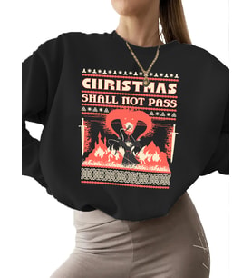 kalın Noel geçmeyecek - alevli büyücü Baskılı Sweatshirt Bej erkek 3 iplik şardonlu Sweatshirt (Siyah)
