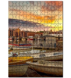 Cakapuzzle Gün Batımı Tekneler Sahil Şehir Puzzle Yapboz MDF (Ahşap) (500 Parça)