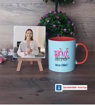 Türkçe Öğretmeni Fotoğraflı Dekoratif Taş, Kupa Bardak Beyaz Hediye (Model 13)