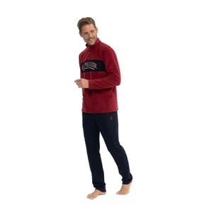 U.S. Polo Assn. Erkek Uzun Kollu Yakası Düğmeli Kışlık Pijama Takımı (Bordo)