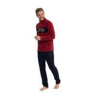 U.S. Polo Assn. Erkek Uzun Kollu Yakası Düğmeli Kışlık Pijama Takımı (Bordo)