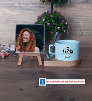 Sevimli Panda Fotoğraflı Dekoratif Taş, Kupa Bardak Beyaz Hediye (Model 8)