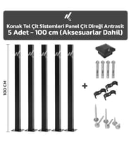 KONAK TEL ÇİT SİSTEMLERİ 5 ADET PANEL ÇİT DİREĞİ 100 CM AKSESUARLAR DAHİL (Antrasit)