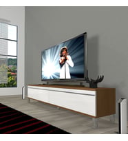 Decoraktiv Eko 140T Mdf Krom Ayaklı Tv Ünitesi Tv Sehpası (Beyaz - Kahverengi)