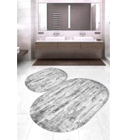 Dijital Baskılı Kaymaz Taban Yıkanabilir Oval 2'li Klozet Takımı Banyo Paspası NOKZ-HT-466 (Gri)