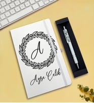 Kişiye Özel Defter & Kalem Hediye Seti (Beyaz)