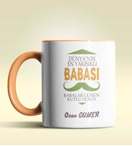 Kişiye Özel Dünya'nın En Yakışıklı Babası Tasarımlı Siyah Kupa (Turuncu)