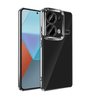 Xiaomi Redmi Note 13 Pro 4G Kılıf Logo Yeri Açık Kamera Lens Önü Korumalı Renkli Kenarlı Şeffaf Silikon (Siyah)