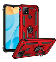 Oppo A15S Uyumlu Kılıf Standlı Manyetik Yüzüklü Military Magnetic Ring Polycarbonate and TPU Case (Kırmızı)