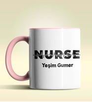 Kişiye Özel Nurse (Hemşire) Tasarımlı Turuncu Kupa Bardak (Pembe)