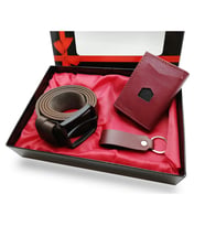 İsme Kişiye Özel Mekanizmalı  Kartlık Kemer SET (Bordo)