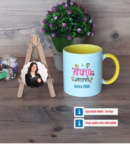 Arapça Öğretmeni Kupa Bardak Beyaz ve Fotoğraflı Ahşap Anahtarlık Hediye (Model 7)