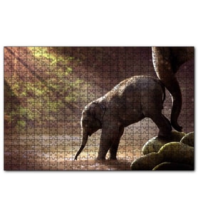 Cakapuzzle Yavru Fil Nehir ve Güneş Işınları  Puzzle Yapboz MDF (Ahşap) (1000 Parça)