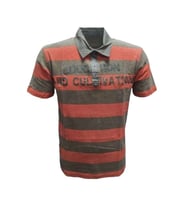 Xınt X5183 Erkek Penye Baskılı Polo Yaka Kısa Kollu Çizgili T-shirt - Bej (Turuncu)