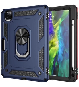 İpad Air 11 2024 / iPad Air 10.9 4.Nesil/5.Nesil Yüzüklü Standlı Armor Zırh Vega Ultra Koruma (Mavi)