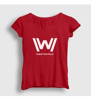 Presmono Kadın Sarı Logo V2 Westworld T-Shirt 223921tt (Kırmızı)