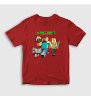Presmono Unisex Çocuk Beyaz Miners Minecraft T-Shirt 29514tt (Kırmızı)