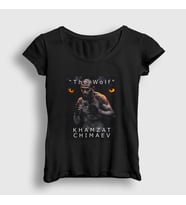 Presmono Kadın Beyaz Wolf Kurt Khamzat Chimaev Mma Ufc T-Shirt 429271tt (Siyah)