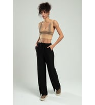 Sifu Tekstil Kadın Özel Sprey Boyamalı V Yakalı Spor Triko Atlet Büstiyer Crop Top Bluz SFYZ1013 (Bej)