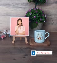 Baykuş Fotoğraflı Dekoratif Taş, Ahşap Altlıklı Türk Kahvesi Fincanı Hediye (Model 1)