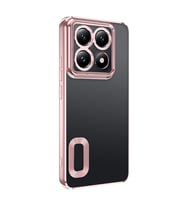 Xiaomi 14T Pro Kılıf Logo Yeri Açık Kamera Lens Korumalı Renkli Kenarlı Şeffaf Silikon (Rose)