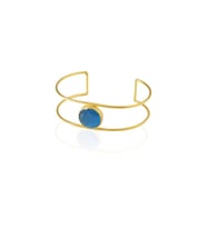 Kadir Jewellery 22 Ayar Altın Kaplama Zirkon Taşlı Ayarlanabilir Vintage Bilezik (Koyu Mavi)