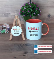 Psikoloji Öğretmeni Kupa Bardak Kırmızı ve Ahşap Anahtarlık Hediye Öğretmenler Günü Hediyesi (Model 12)